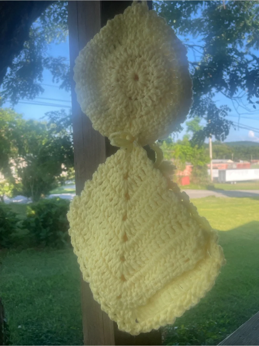 Vintage Handmade Yellow Crochet Pot Holder with Doll Head